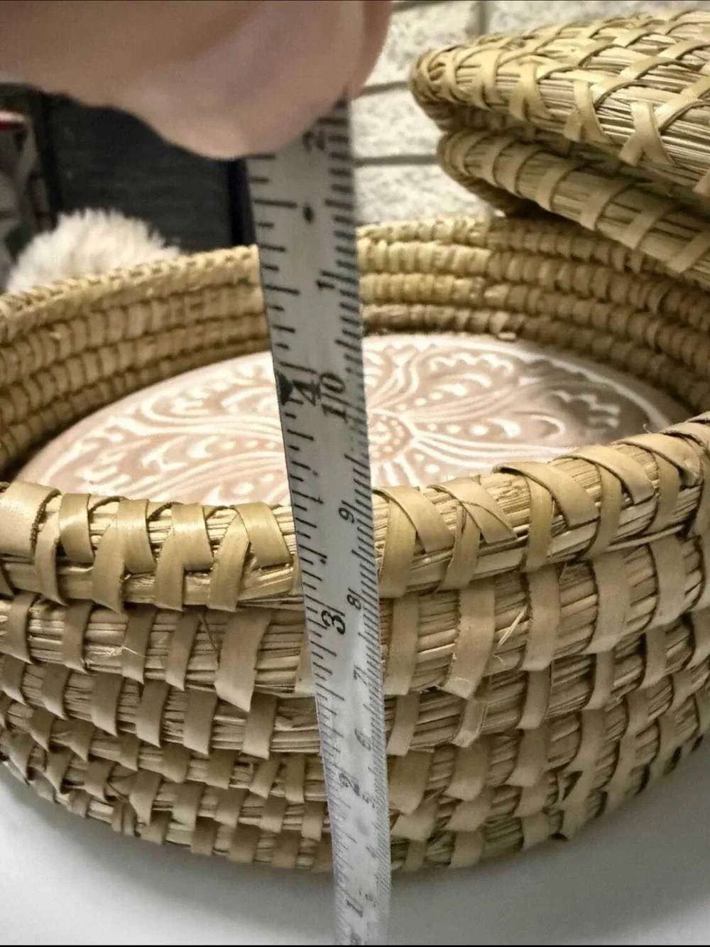 Handwoven Natural Straw Lidded Basket - Bread Warmer with stone